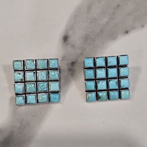 Federico Jimenez Pierced Earrings – Turquoise and Sterling Silver Squares